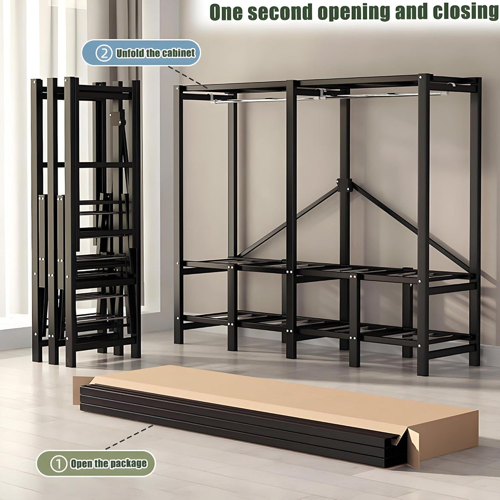 Foldable Drying Rack - Strong and Durable Portable Wardrobe Closet Rack with Cover, Large Metal Canvas Wardrobe Closet, Wardrobe Clothes Organizer, for Hanging Clothes(145 * 50 * 170cm)