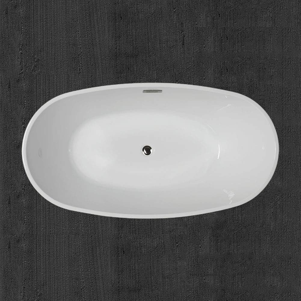 WOODBRIDGE 59'Freestanding White Acylic Soaking Bathtub with Brushed Nickel Drain and Overflow,BTA1518 -B/N-Drain &O
