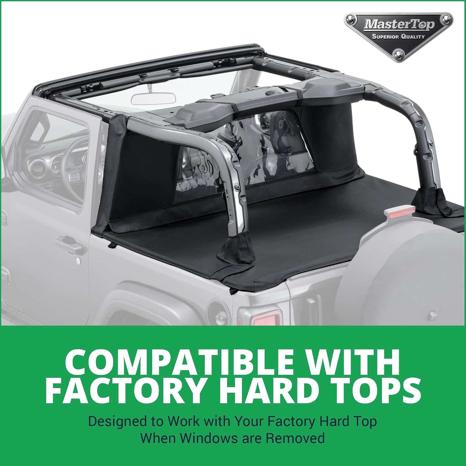 MasterTop Tonneau Cover & Wind Stopper Combo, Black MasterTwill - Fits Jeep Wrangler JL 2-Door 2018-2024 Hard Top Models - Wind Breaker Blocks Backdrafts - Keeps Cargo Area Clean