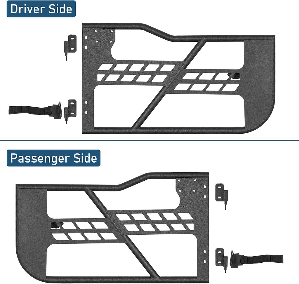 Hooke Road Tube Half Doors for 2018-2026 Jeep Wrangler JL 2-Door & Gladiator JT, Open-Air Summer Off-Road Doors wtih Secure Latch & Limiting Straps - 1 Pair (2-Door Only)