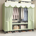 Foldable Wardrobe Closet With Cover, Metal Clothing Rack For Hanging Clothes, Portable Coat Storage Garment Rack, One-Piece Folding Base, For Bedroom, Dorm(Green1,190cm/74.8inch)