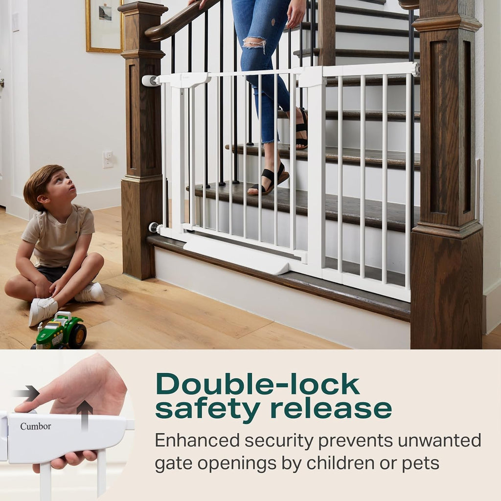 Cumbor 2 Pack 30-46' Baby Gate for Stairs, Mom's Choice Awards Winner-Auto Close Dog Gate for doorways, Easy Install Pressure Mounted Pet Gates Indoor, Easy Walk Thru Wide Safety Gate for Dog, White