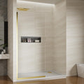 Shower Screen 34' x 74' Half Frameless Shower Wall Panel, Tempered Glass 3/8 inch, Easy to clean Coating, Fixed Glass Shower Door with Hardware (Brushed Gold)