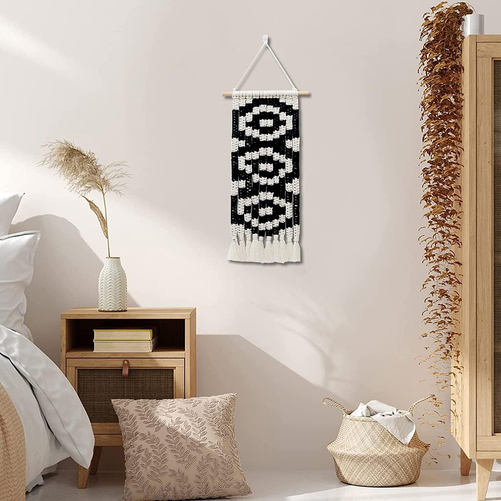 Tapestries Knitted Tapestry Wall Hanging Wall Tapestry,Macrame Tapestry Boho Decoration Black Geometric Art Handmade Woven Tapestry,Gallery Background Wall Pediment