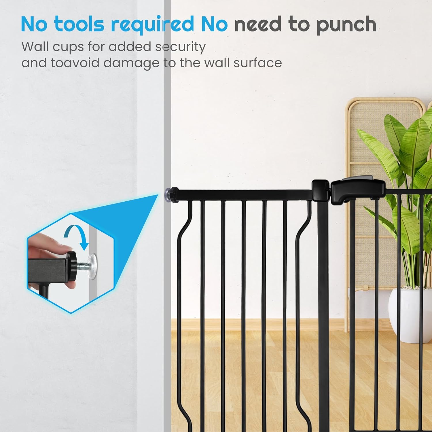 Extra Wide Baby Gate for Stairs Doorways with Door, 30' Tall 57.1-66.5' Wide Easy Install Dog Gate Indoor, Safety Metal Pressure Mounted Pet Gate with Walk-Thru Auto Close for the House, Black
