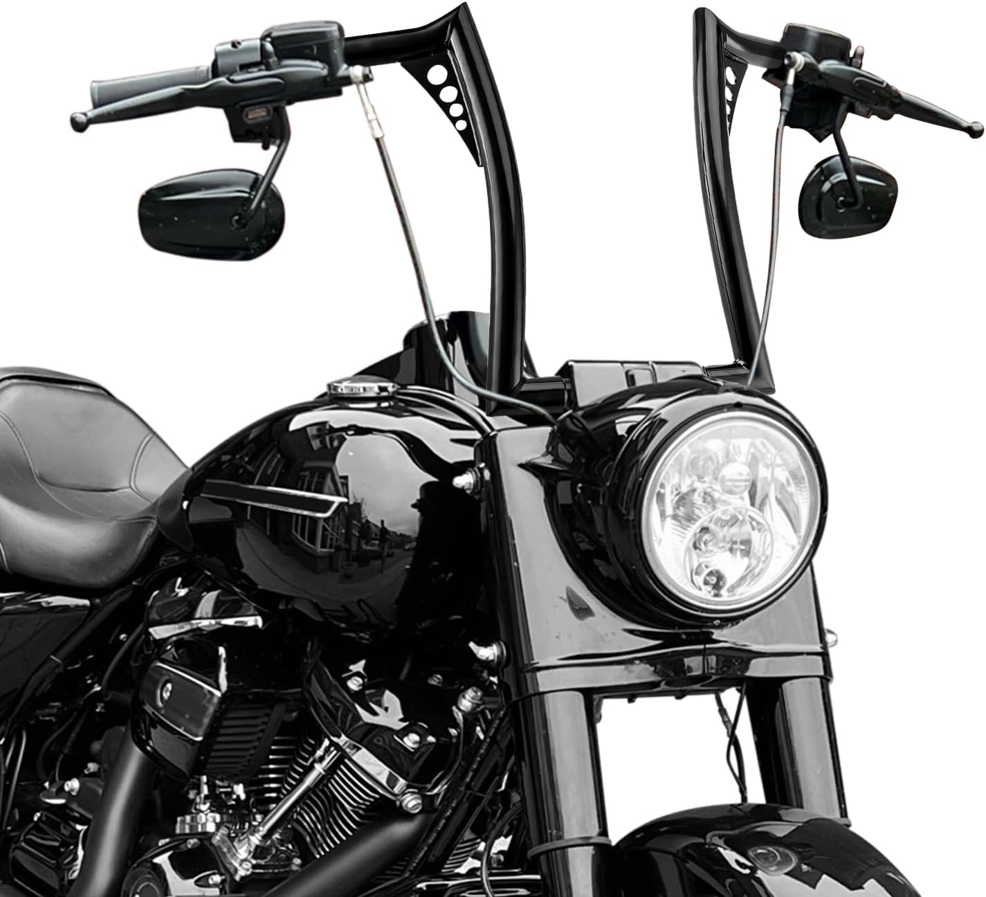 Mofun 14' Rise Ape Hangers Handlebar, 1-1/4' Bar Diameter, 1' Clamp Area Diameter Compatible with Harley Sportster XL 883 1200 Softail Dyna, Road King 1994-2022, Road Glide 1998-2013, Gloss Black