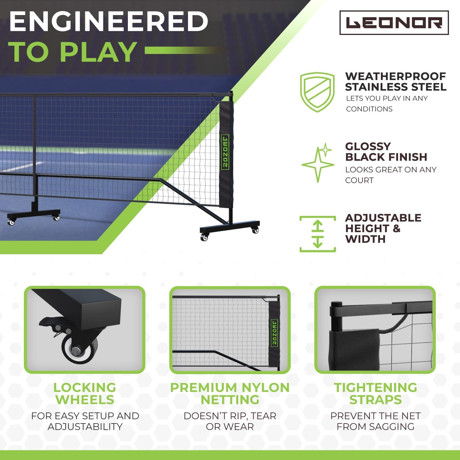 6 in 1 - Multi Sport Net - Pickleball Net, Badminton Net, Tennis Net, Outdoor Volleyball Net for Backyard - Regulation Size 22ft & Half Court 11ft - Patented Portable Pickleball Net & Driveway Nets