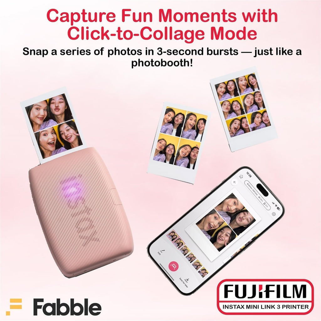 Fujifilm INSTAX Mini Link 3 Smartphone Printer with INSTAX Mini Instant Film and Sunshine Microfiber Cleaning Cloth... (8 Twin Pack (160 Sheets), Rose Pink)