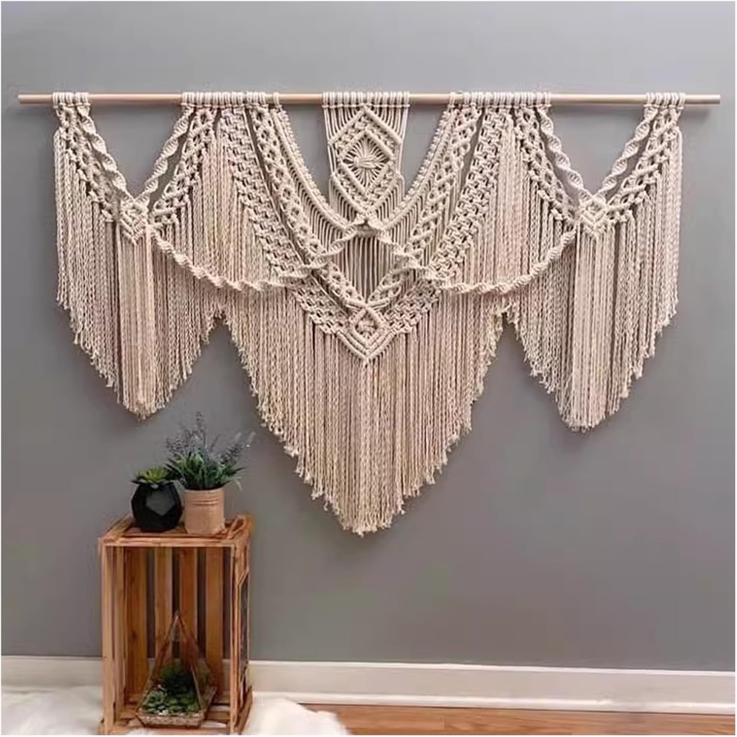 Macrame Wall Hanging Large Macrame Wall Hanging, Hand Woven Wall Tapestry Macrame Wall Decor, for Bedroom Living Room Office Studies(Off White,43.3inx39.37in)