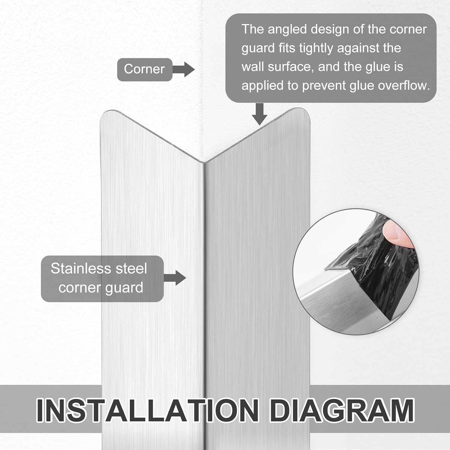 MorningRo 16 Pack Stainless Steel Wall Corner Guards 2x2x48 Inch Heavy Duty Rounded Wall Corner Protector Metal Edge Protectors with 90-degree Angle Smooth Folded Edge Design for Protection Decoration