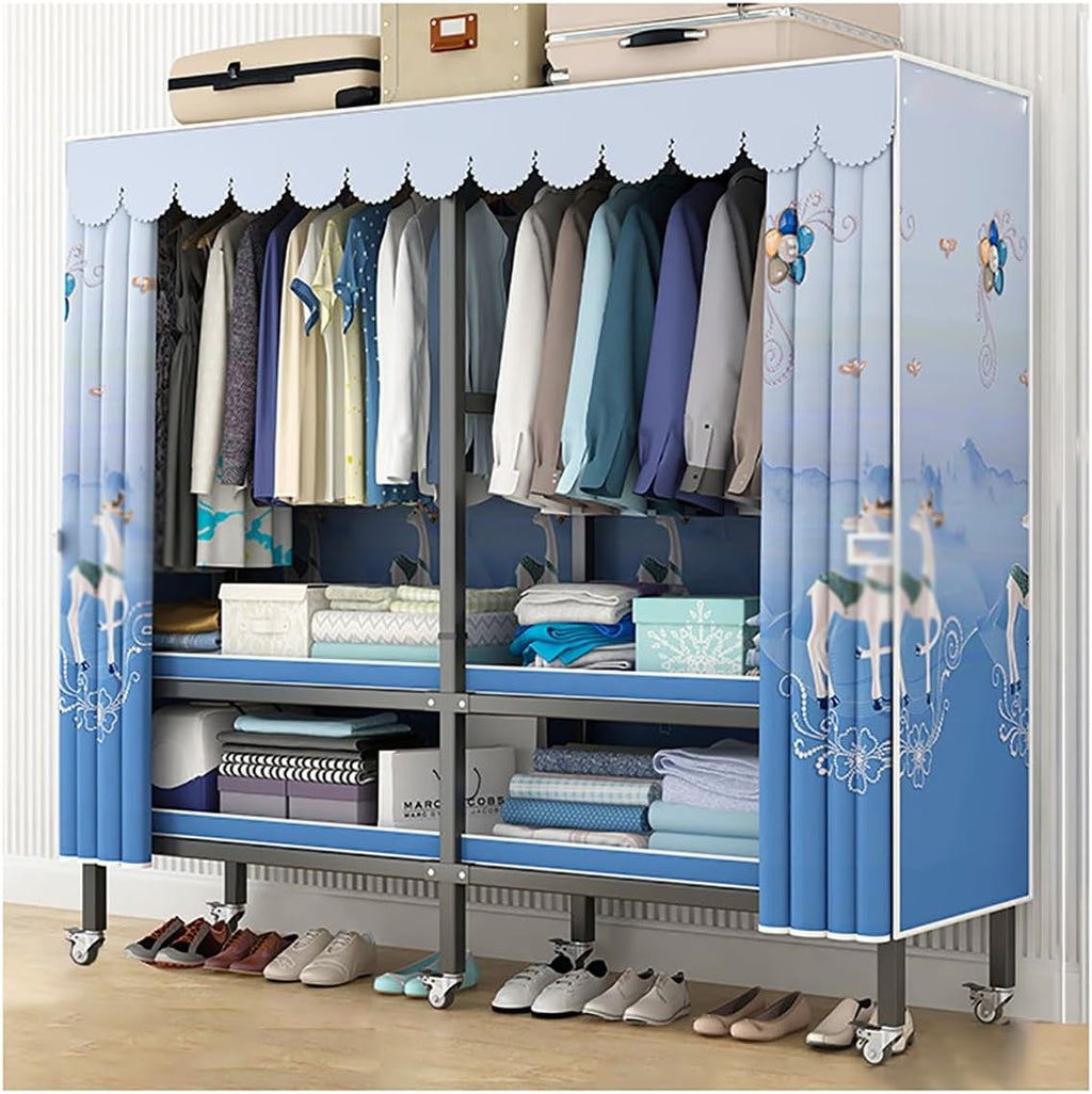 Portable Wardrobe Closets Metal Garment Rack With Lockable Wheels Foldable Clothes Rack With Fabric Cover For Bedroom (Color : H, Size : 168x50x180cm)