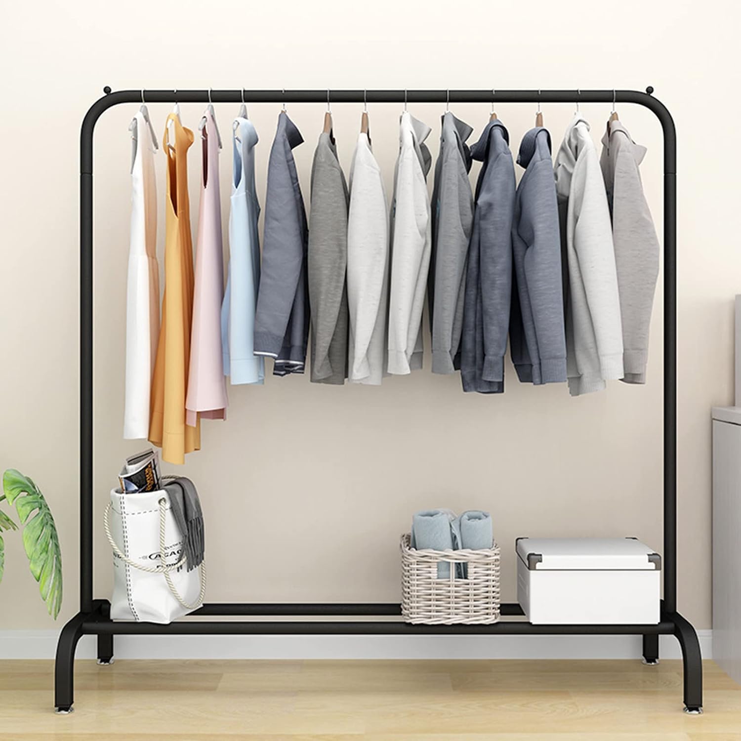 Clothes Rack, Industrial Pipe Clothing Rack with Shelves, Heavy Duty Clothes Hanging Rack, Standard Rod Garment Rack On Wheels, Storage Display, Metal (1.2m)