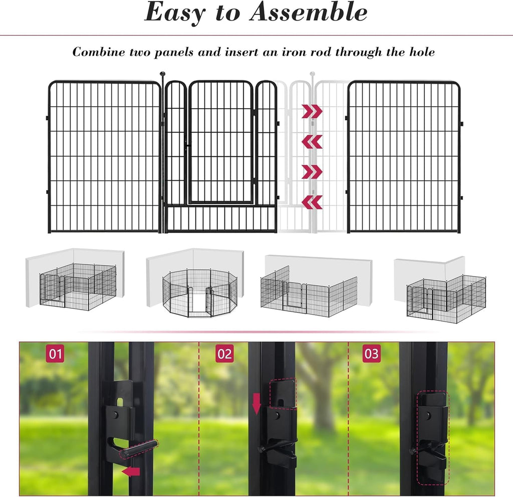 Dog Playpen Outdoor 40 inch 12 Panels Indoor Dog Pen for Large/Medium/Small Dogs Rustproof Metal Dog Fence Outdoor for Yard, Puppy Playpen with Door Portable Pet Fence for RV Camping Yard