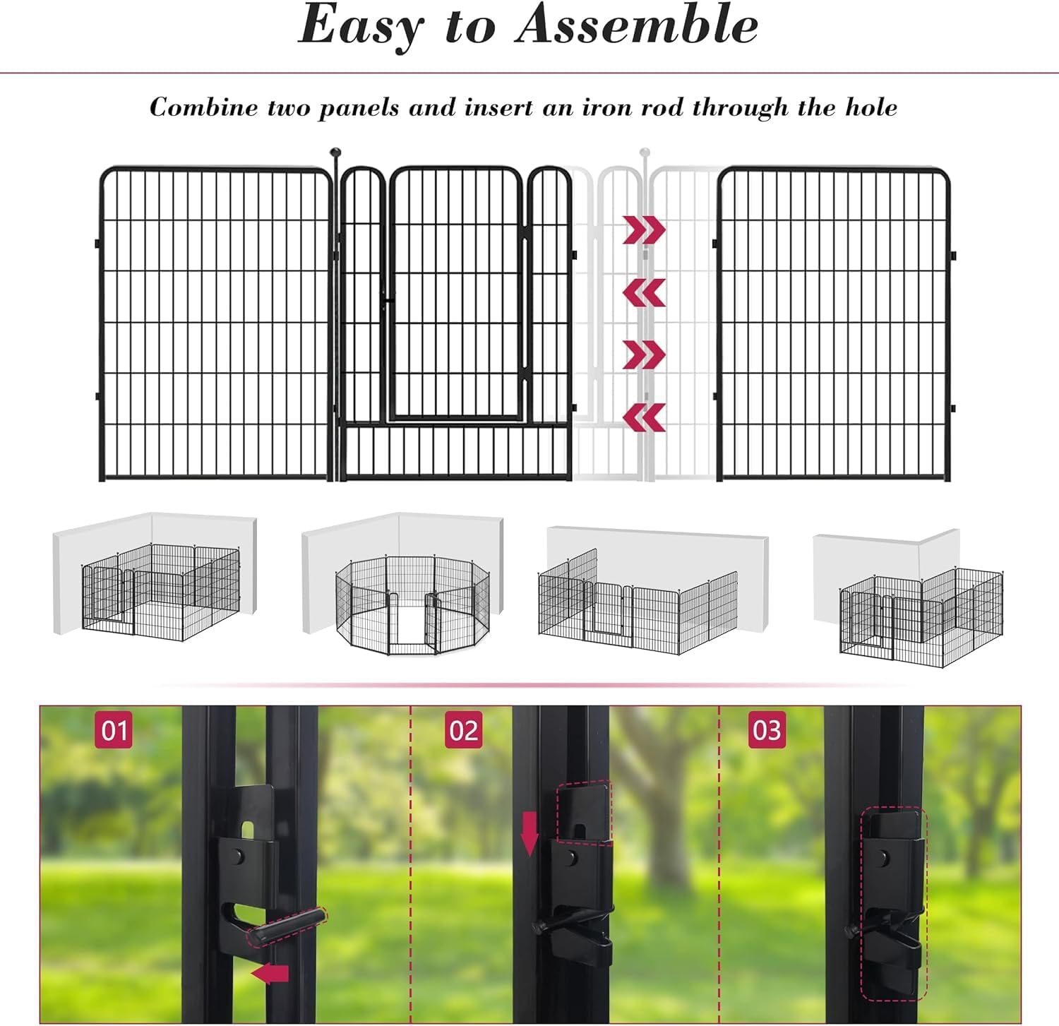 Dog Playpen Outdoor 40 inch 16 Panels Indoor Dog Pen for Large/Medium/Small Dogs Rustproof Metal Dog Fence Outdoor for Yard, Puppy Playpen with Door Portable Pet Fence for RV Camping Yard