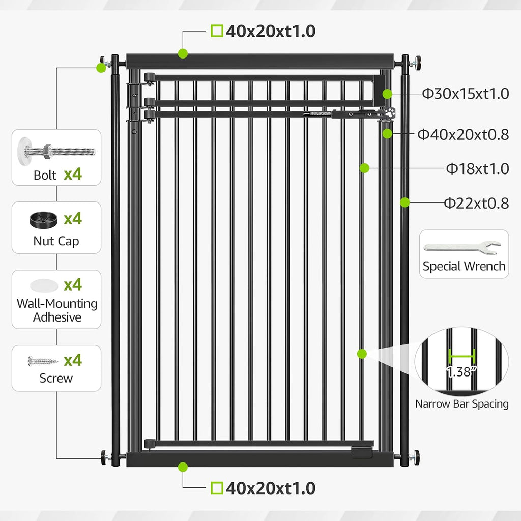 78.8' Extra Tall Cat Gate, 28.3-33' Wide Safety Metal Cat Door, Pressure Mounted Easy Walk Through Pet Gate with Door for Stairs, Doorways (Black)