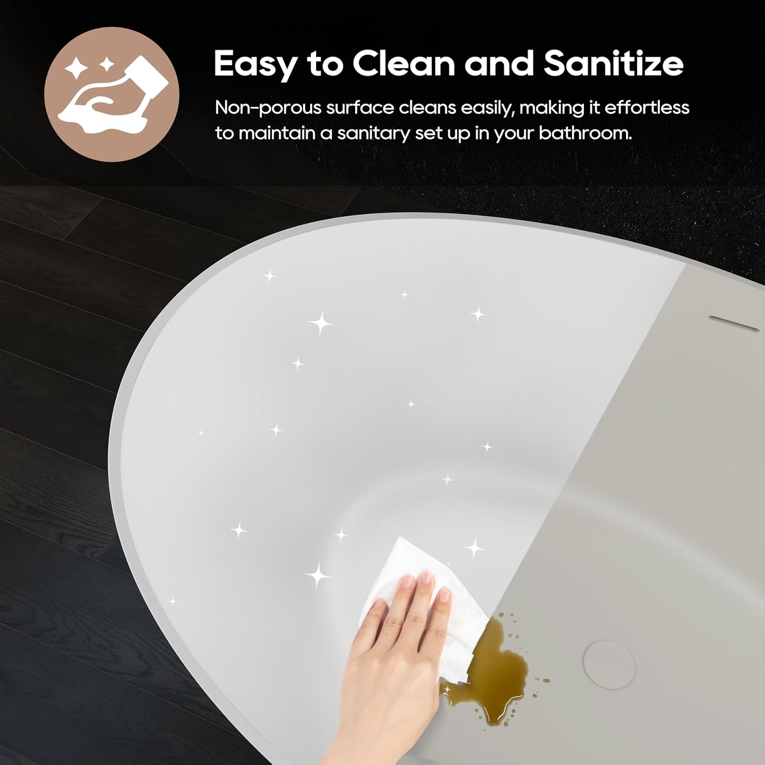 SJ STAR&JANE 63' x 38' Solid Surface Freestanding Bathtub, Oval Soaking Tub with Overflow and Pop-up Drain for Bathroom Matte Black