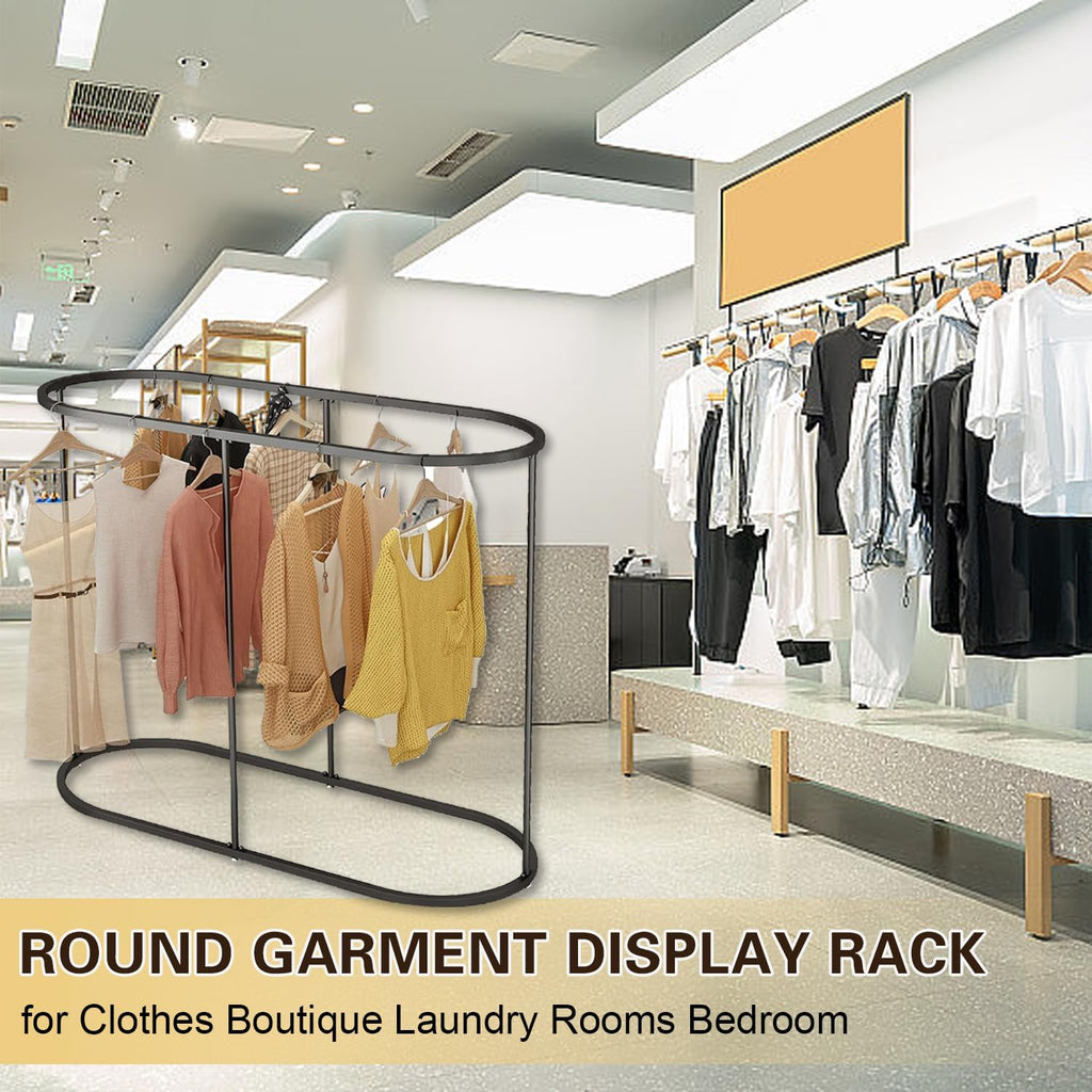 Heavy Duty Oval Garment Rack, Floor Commercial Retail Clothing Rack for Clothes Storage, Iron Multi-Functional Bedroom Clothing Rack, for Boutiques Display, Hallway Entryway,Silver