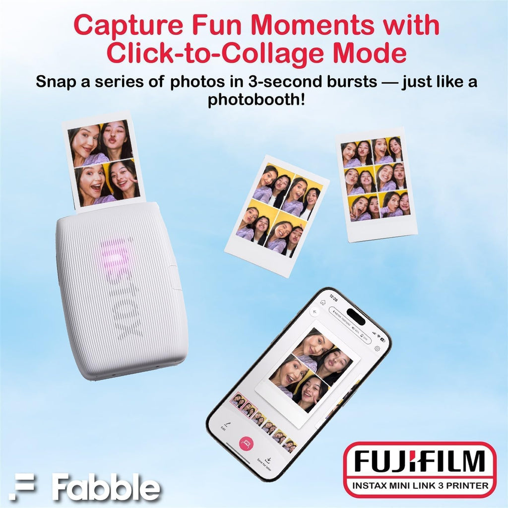 Fujifilm INSTAX Mini Link 3 Smartphone Printer with INSTAX Mini Instant Film and Sunshine Microfiber Cleaning Cloth... (4 Twin Pack (80 Sheets), Clay White)