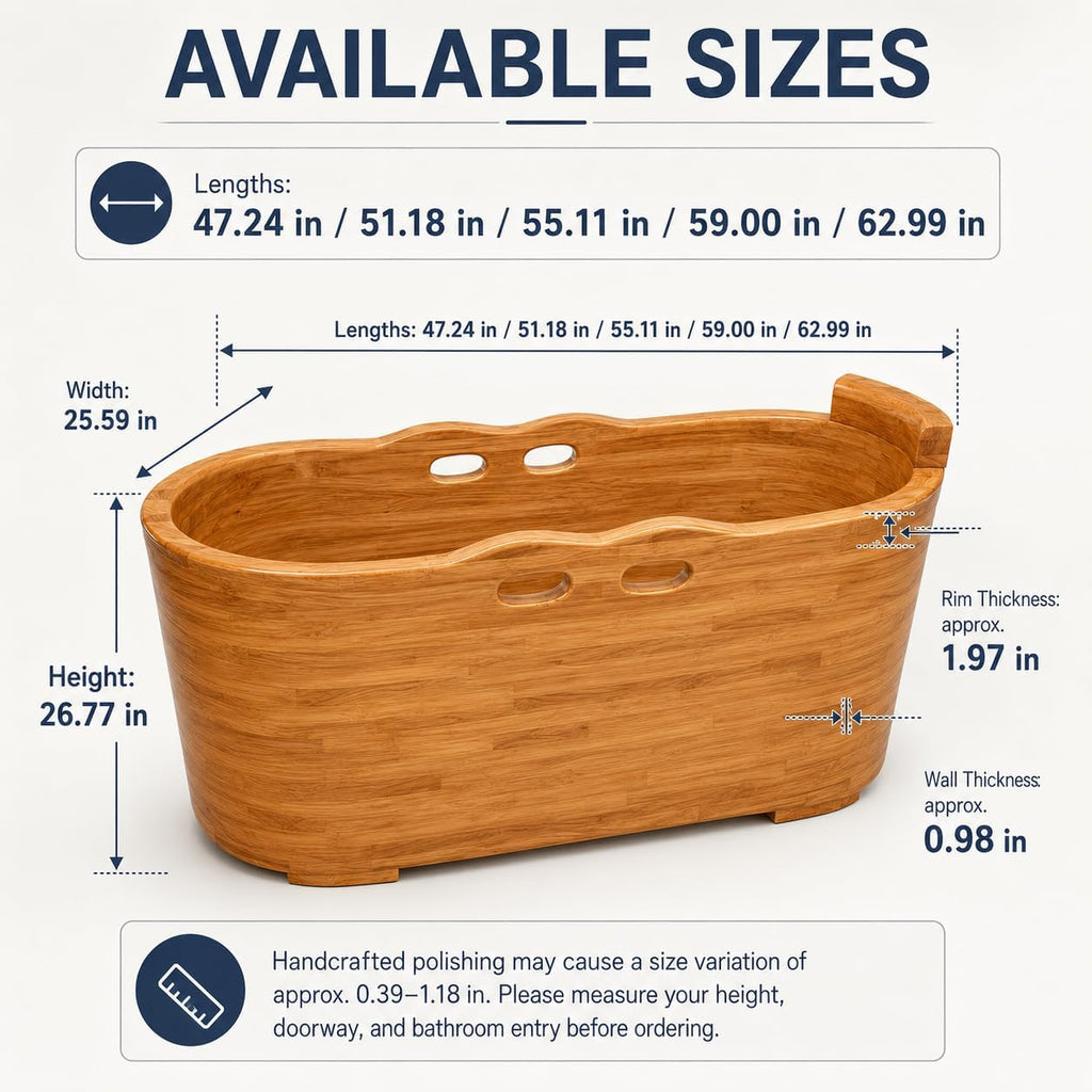 Large Wooden Bathtub Japanese Style Freestanding Oak Soaking Tub with Accessories for Adults, Home Spa and Deep Soaking Experience (wooden color, 43.3')