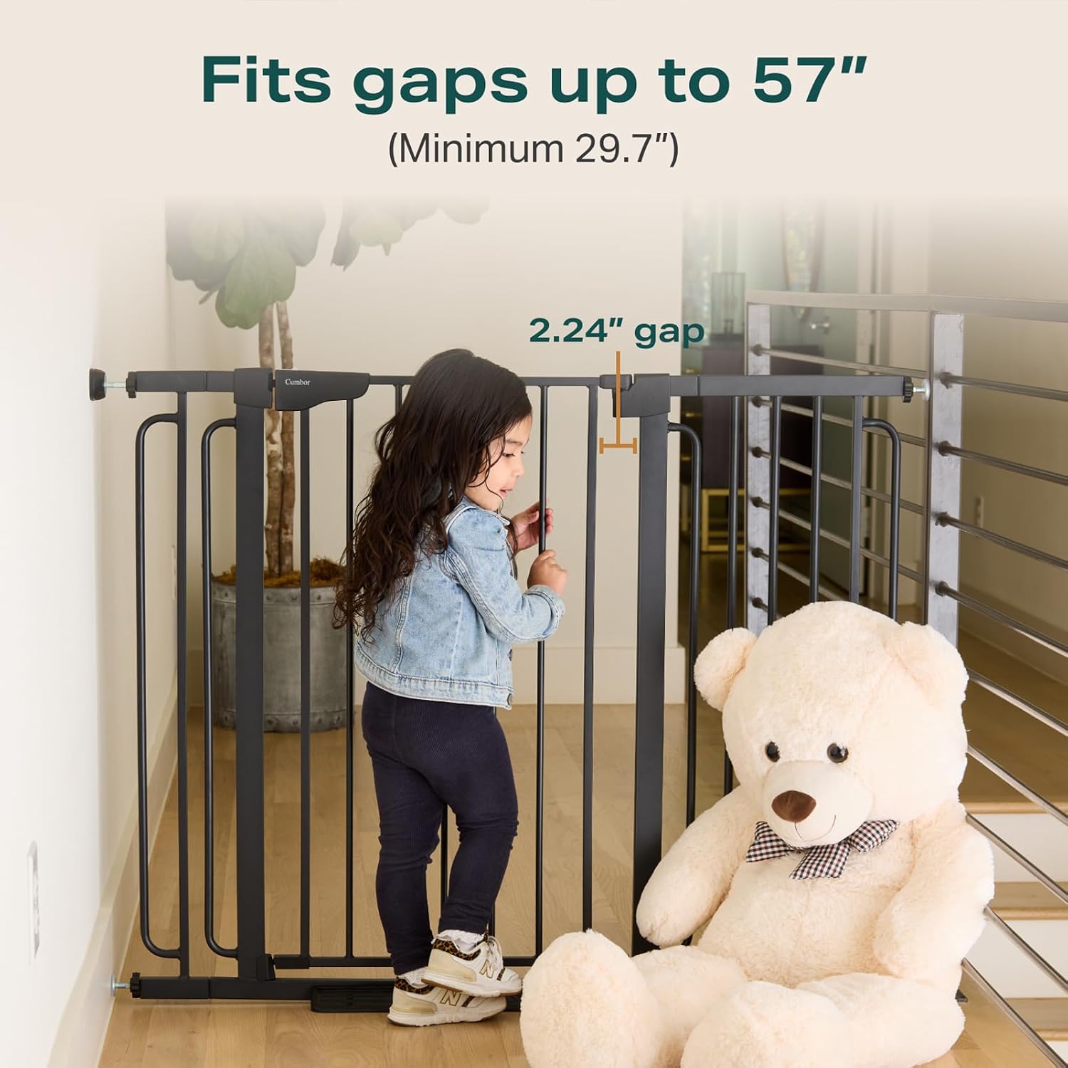 Cumbor 36' Extra Tall Baby Gate for Stairs, 29.7-57' Extra Wide Dog Gate for Doorways Hallways, Pressure Mounted Child Gate for Wide Opening, Auto Close Personal Safety for Babies and Pets, Black