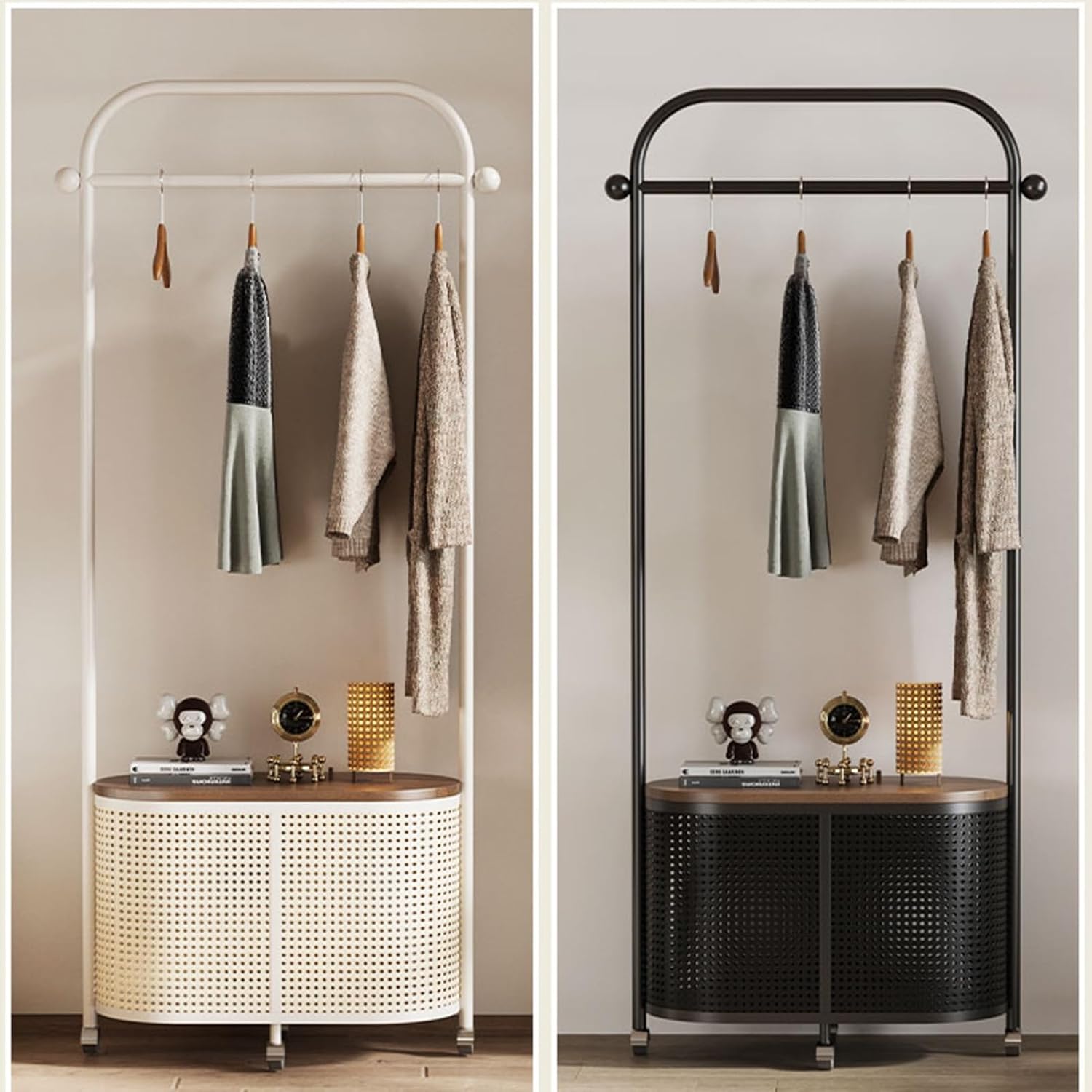 Portable Clothes Rack, Clothes Rack, Clothing Rack, Rolling Garment Rack, Clothes Store Bedroom Multi-purpose Hanging Rod Shelf, for Bedroom,Living Room,Clothing Store(White)