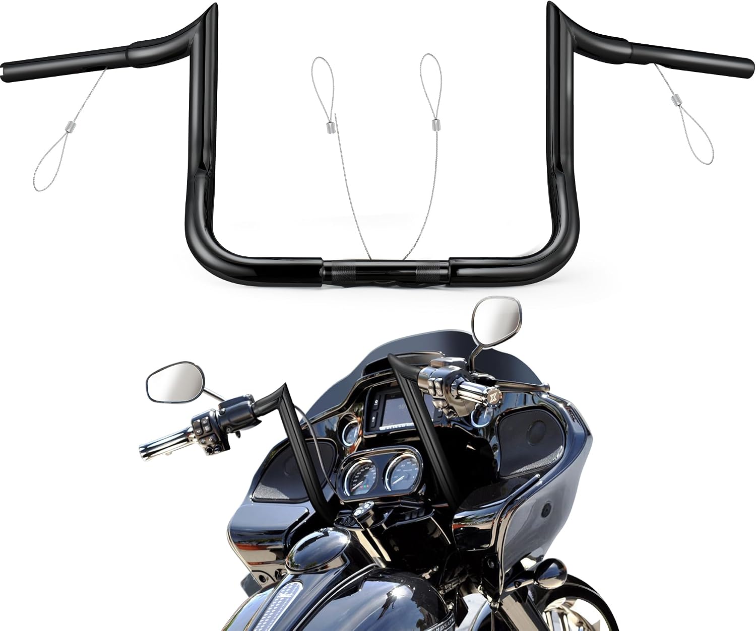 MoKitDora Street Electra Glide Ape Hanger 8' Rise 1-1/4' Fat 1' Clamp Monkey Bagger Meathook Bars for 1986-2023 Harley FLHT & FLHX Ultra Limited Tri-Glide, Black