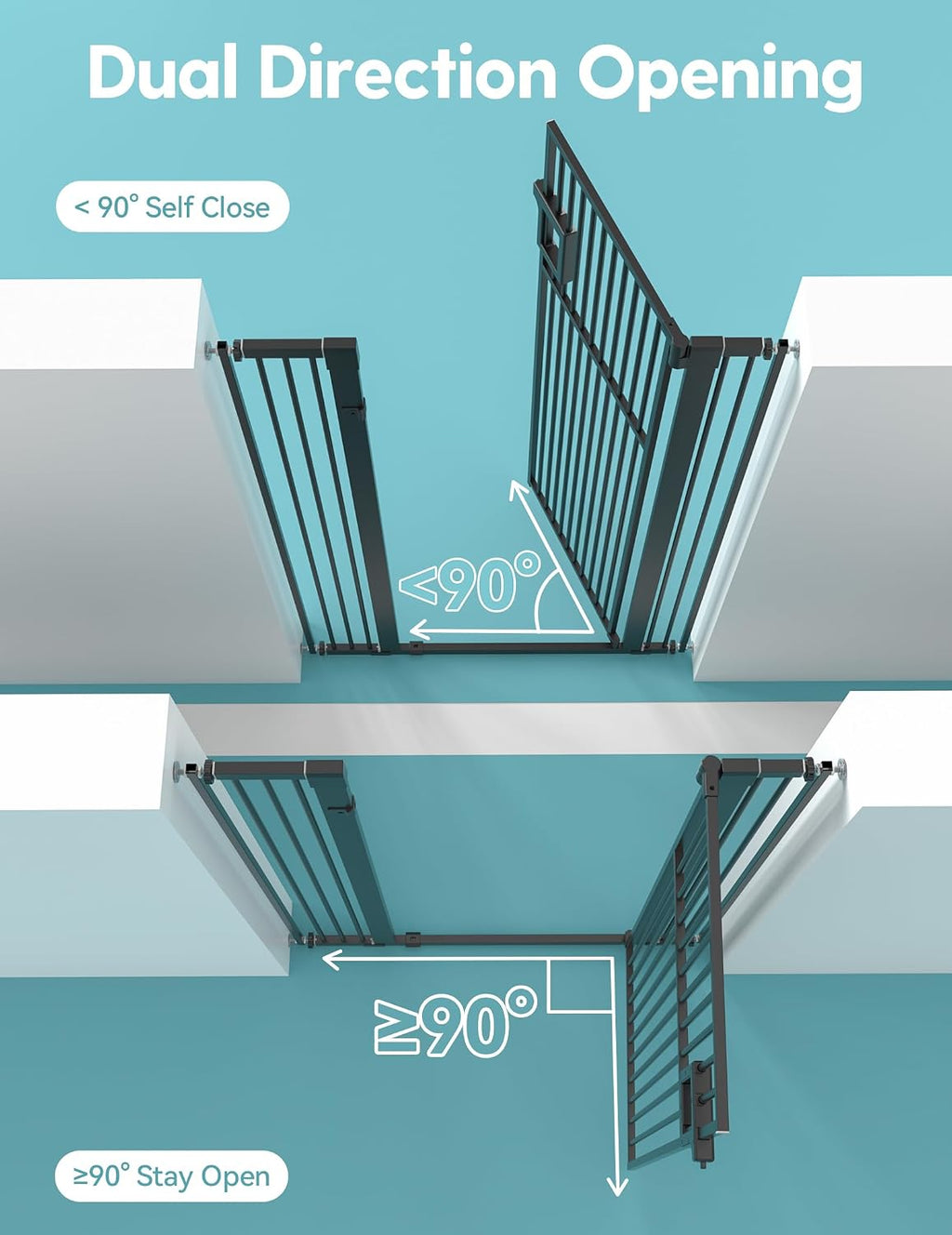 No Pawblems Upgraded 55' Extra Tall Pet Gate for Cat, 29-43' Auto Close Cat Gate for Doorways/Stairs/Hallways, NO Drilling Pressure Mounted Tall Dog Gate Indoor, 1.37' Pet-Safe Gap, Black