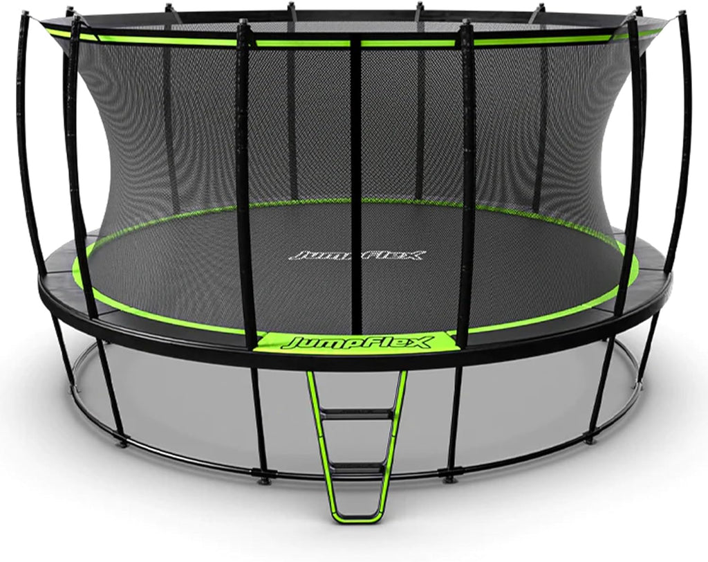 JumpFlex Hero Round Outdoor Backyard Trampoline with Net Safety Enclosure and Ladder - Heavy-Duty Jumping Trampoline Play Equipment for Family