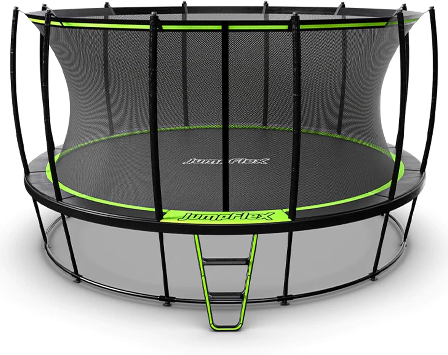 JumpFlex Hero Round Outdoor Backyard Trampoline with Net Safety Enclosure and Ladder - Heavy-Duty Jumping Trampoline Play Equipment for Family
