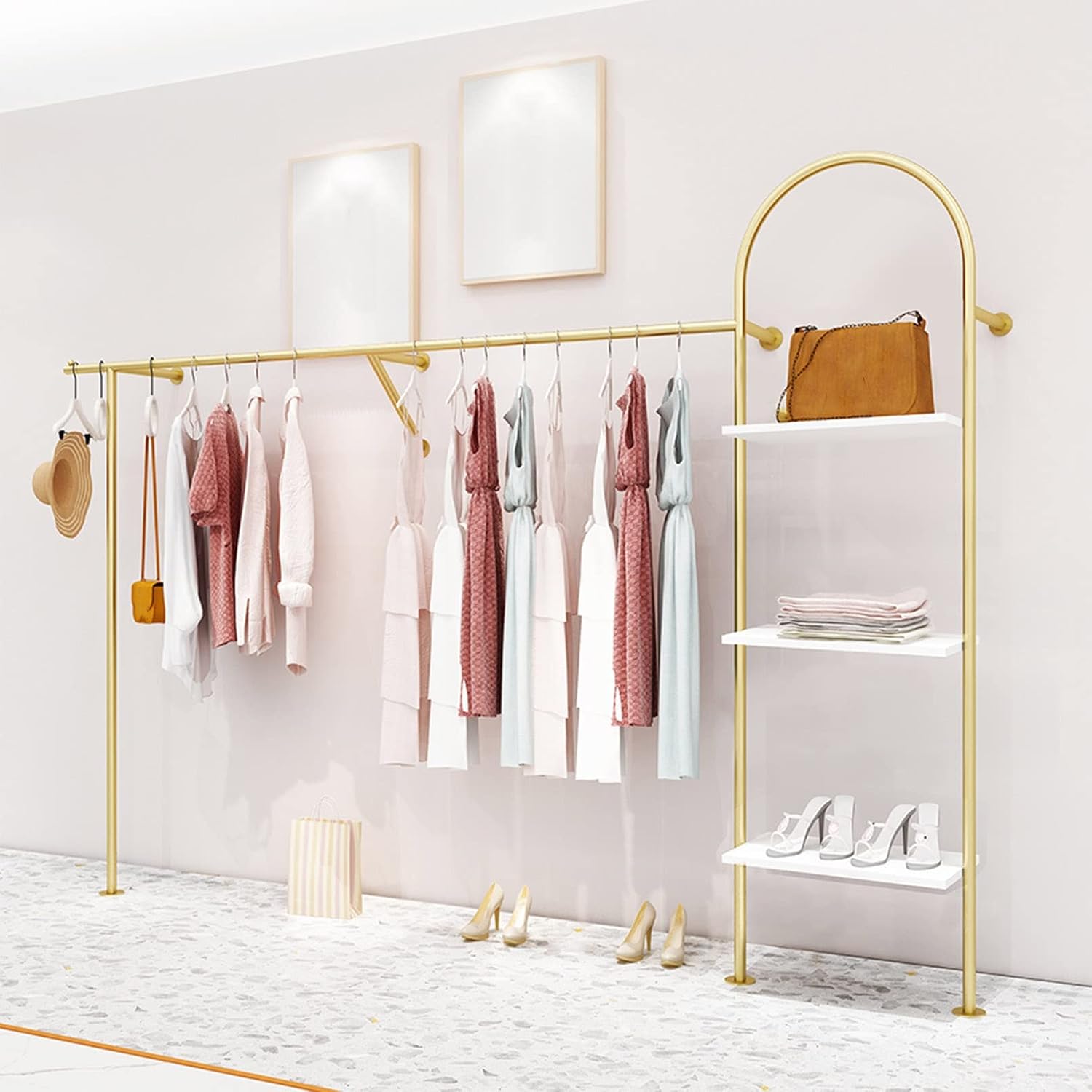 Wall Mounted Garment Rack,Clothing Store,Commercial Garment Rack,Heavy Duty Hanger for Hanging Clothes,Multifunctional Bedroom Organizer,Storage Rack (A-L200CM