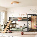 Metal Full Over Full Bunk Bed with Slide & Bookshelf, Heavy Duty Bunk Bed Frame with Basketball Hoop, Pull-Up Rings and Climbing Wall, Playhouse Bunk Beds for Boys and Girls, Yellow
