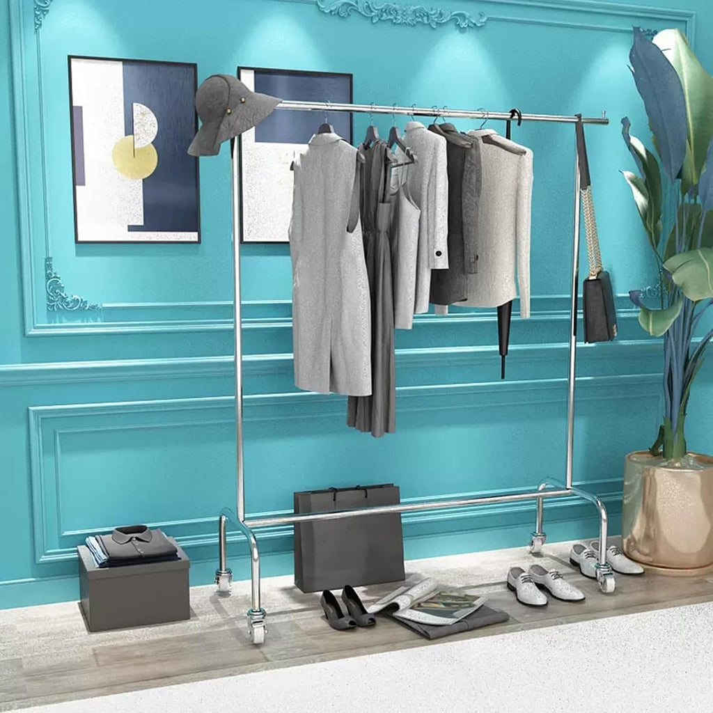 Garment Rack Rolling Clothes Rack, Freestanding Clothing Racks for Hanging Clothes,Stainless steel Garment Rack with Wheels, Portable clothes rail for bedrooms and boutiques,Chrome(120X40X160CM)