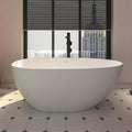 CASAINC 59'' Resin Stone Freestanding Bathtub, Solid Surface Matte White Free Standing Tub, Egg Shape Stand Alone Soaking Tubs with Drain, Drain Hose & Sanding Paper