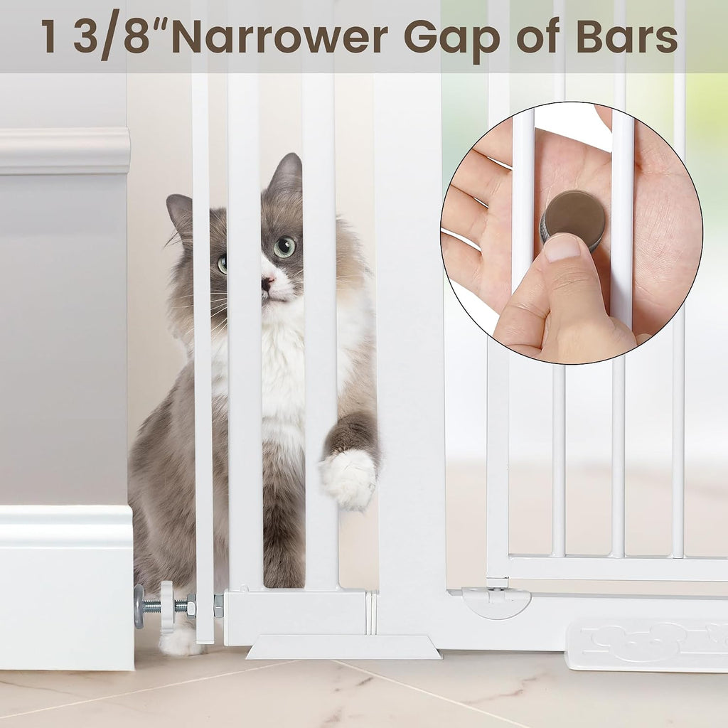 59' Extra Tall Pet Gate, Durable Metal Cat Gate with Double Safety Lock & Walk Thru Door - Self Closing/Stay Open/Open Both Ways, Pressure Mounted Dog Gate for Indoor Stairs, Doorways, Hallways