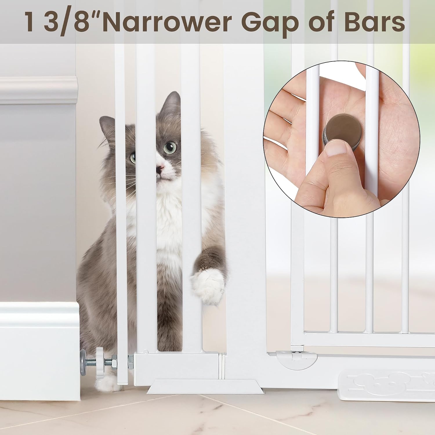 59' Extra Tall Pet Gate, Durable Metal Cat Gate with Double Safety Lock & Walk Thru Door - Self Closing/Stay Open/Open Both Ways, Pressure Mounted Dog Gate for Indoor Stairs, Doorways, Hallways