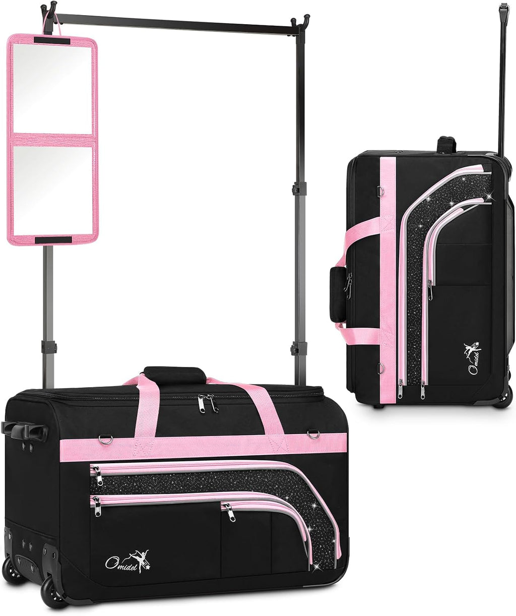 Dance Bag with Garment Rack, 23' Rolling Dance Suitcase Competition Duffle Bag with Garment Rack & Wheels | Versatile Compartments, Upgraded Stable System for Dance Shows, Travel, Cheer, Recital
