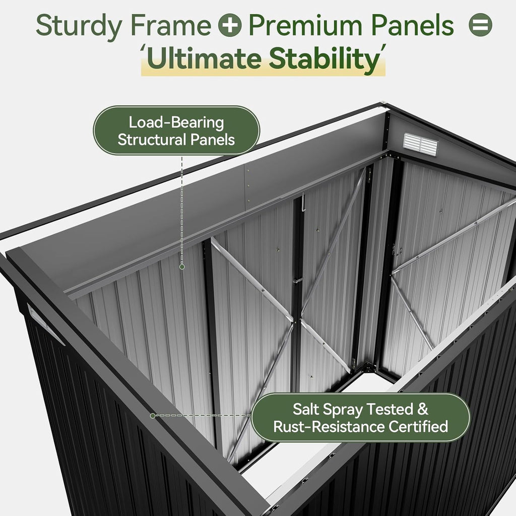 7.5'x4' Large Outdoor Shed with 3-Lockable Door & Sloping Roof, Heavy-Duty Galvanized Metal Garden Storage for Bikes, Tools, Snow Blowers (Black)