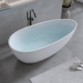 59' Bathtub Acrylic Solid Surface Soaking Tub Freestanding Resin Stone Matte White Stand Alone Tub with Overflow and Pop-Up Drain for Indoor Bathing
