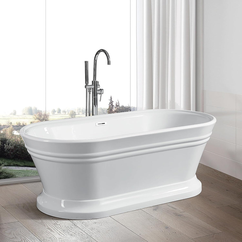 HomeBeyond 59 Inch Free Standing Bathtub | Acrylic Freestanding Soaking Tub, Classic Bathroom Stand Alone Tub Suitable Single Person Bathing, Integrated Overflow, Integrated Overflow Overflow