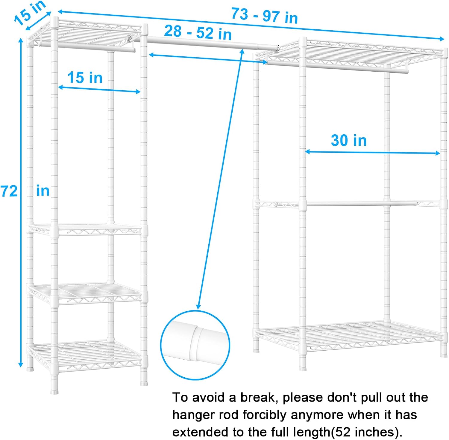 Ulif E10 (With Stretchable Hanger Rod) and E12C (With Black Dustproof Cover) Heavy Duty Closet Organizer System, Freestanding Clothing Rack for Hanging Clothes, Adjustable Garment Rack