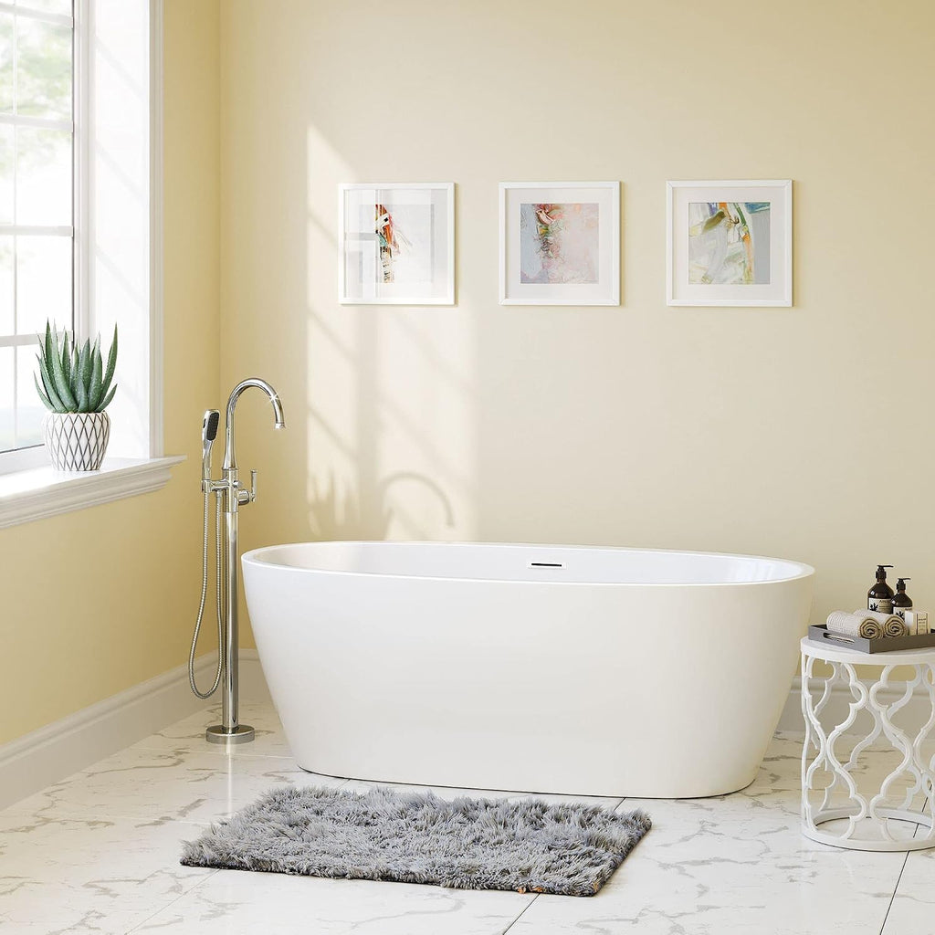PROFLO PFFSO6731 Cornwall 67' Free Standing Acrylic Soaking Tub with Center Drain, Drain Assembly, and Overflow - White