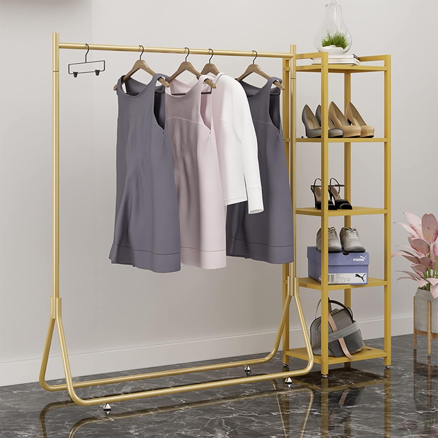 Clothing rack Golden Floor-standing Clothing Rack Retail Clothing Display Rack Heavy Duty Metal Garment Rack Bedroom Living Room Clothes Organizer,One Color 80x40x150cm