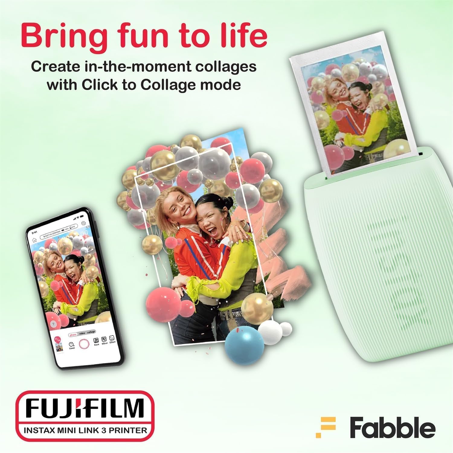 Fujifilm INSTAX Mini Link 3 Smartphone Printer with INSTAX Mini Instant Film and Sunshine Microfiber Cleaning Cloth... (6 Twin Pack (120 Sheets), Sage Green)