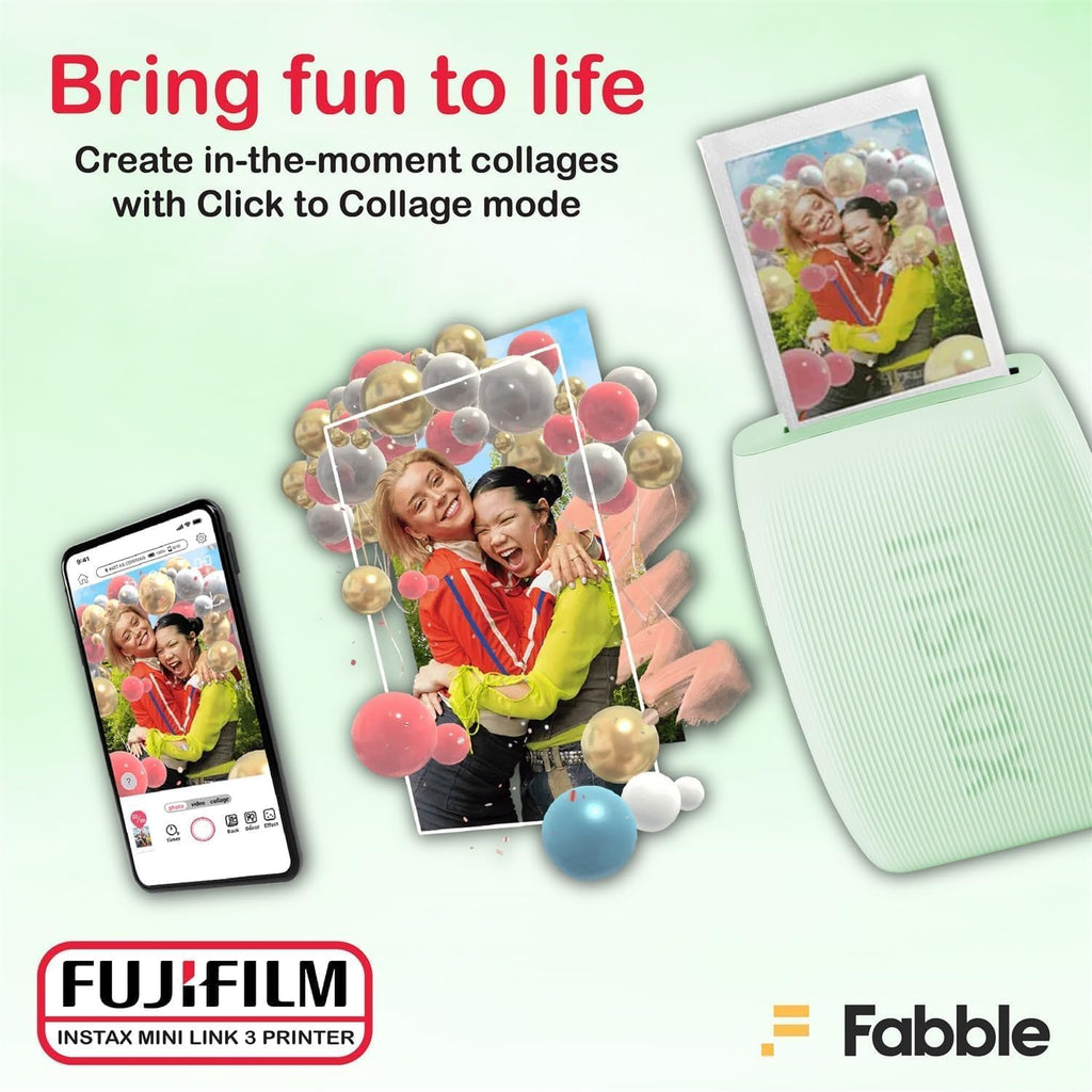Fujifilm INSTAX Mini Link 3 Smartphone Printer with INSTAX Mini Instant Film and Sunshine Microfiber Cleaning Cloth... (4 Twin Pack (80 Sheets), Sage Green)