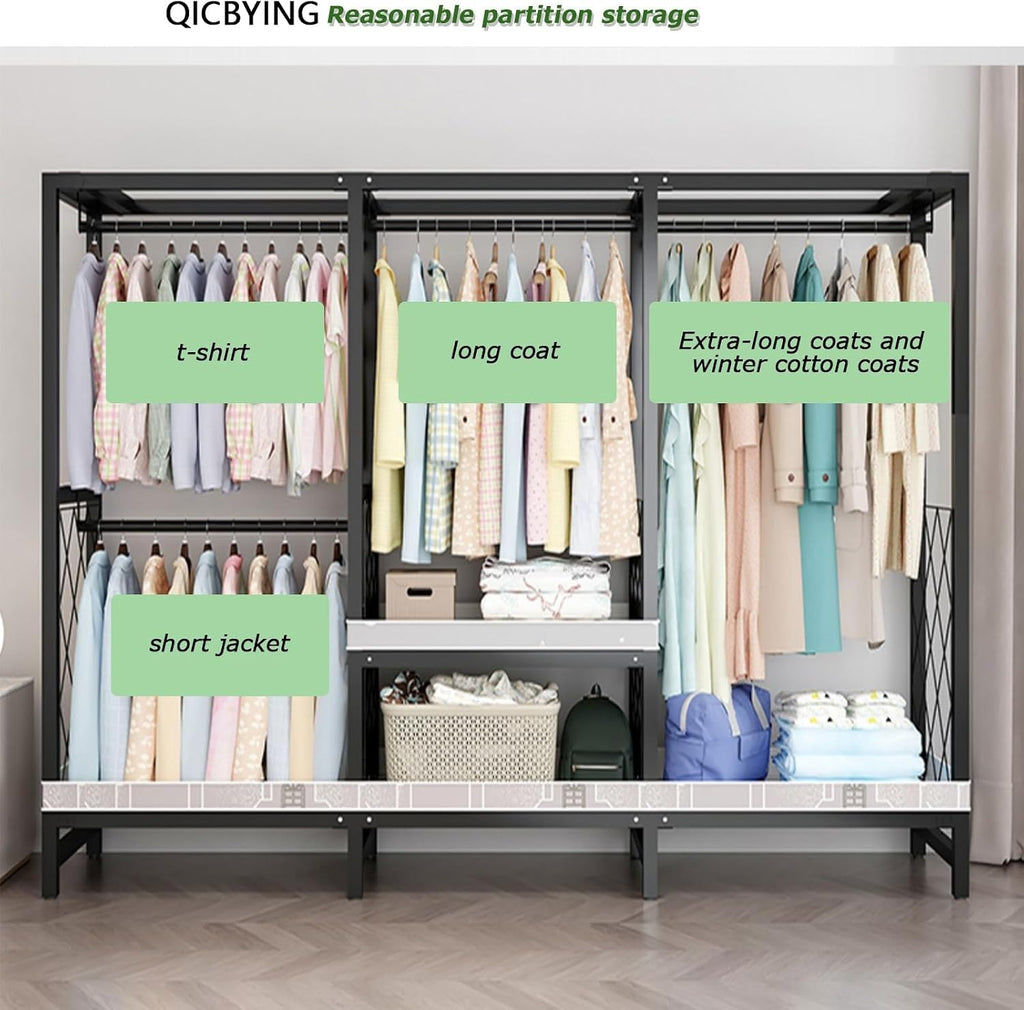 Foldable Portable Closet Wardrobe Rack - Portable Closet with Cover, Foldable Wardrobe Garment Rack with 3/4 Hanging Rods and 1 Storage Shelves, Load 1500lbs (Color : A, Size : L145cm)