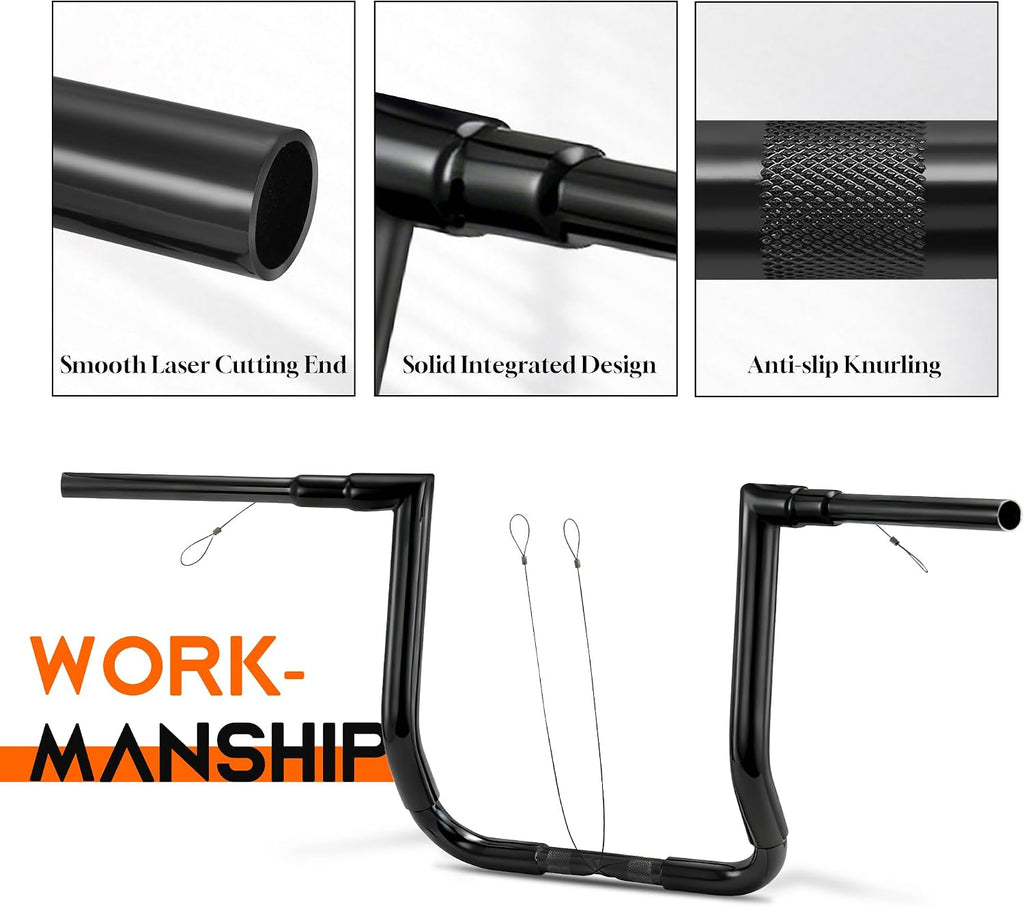 1 1/2 Inch Street Glide Handlebar 14' Rise Right-angle Bar 1.5' Fat 1' Clamp Ape Hangers for Harley 2023-later CVO Street Glide FLHXSE & 2024 2025 2026 FLHX Models, Black