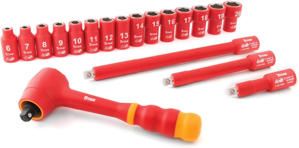 Titan 68100 19-Piece 3/8-Inch Drive VDE Insulated Socket Set and Wiha 32592 Torx Screwdriver Set With SoftFinish Handle, 10 Piece