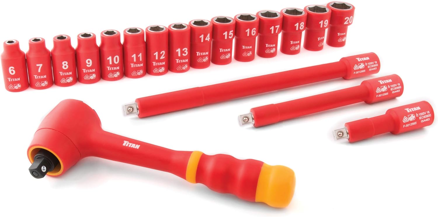 Titan 68100 19-Piece 3/8-Inch Drive VDE Insulated Socket Set and Wiha 32592 Torx Screwdriver Set With SoftFinish Handle, 10 Piece