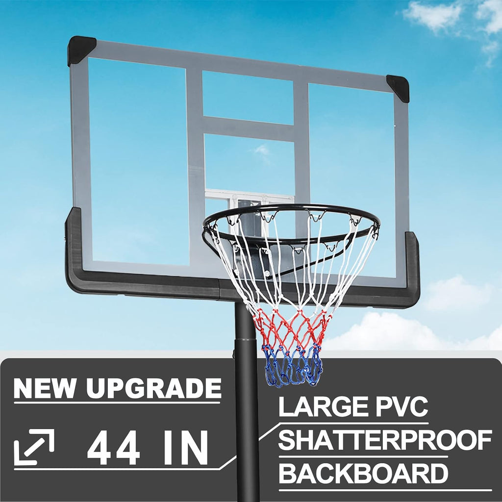 Basketball Hoop, 6.5-10ft Adjustable Height Basketball Hoop Outdoor, Basketball Hoop Indoor Portable Basketball Hoop Goal Court System with 44 Inch Backboard and Basketball Net