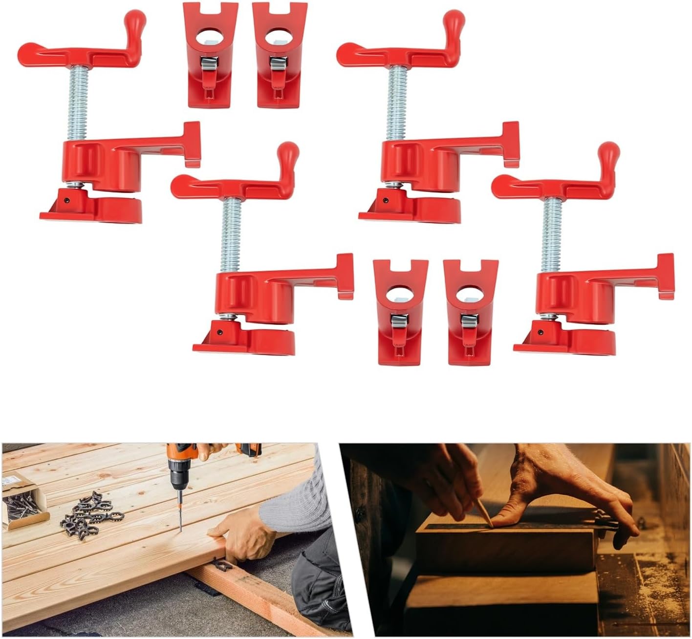 4 Pack 3/4' Wood Gluing Pipe Clamp Set Heavy Duty PRO Cast Iron Bar Clamps Kit With Wide Base For Woodworking